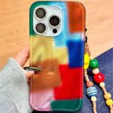 Daiiibabyyy  Water ripple IND splicing grid phone case with chain for iPhone 11 12 13 14 15 16 17 Pro Max