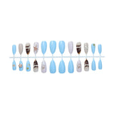 DAIIIBABYYYY  -  24pcs 3D Sea Shells Decor Fake Nails Ins Blue Sea Starfish Press on Nails Full Cover Wearable French Almond False Nail Tips