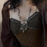 Daiiibabyyy  New Fashion Bohemian Coin Necklace Women Girl Alloy Vintage Long Stone Tassel Necklace Sweater Chain Pendant Jewelry Gifts