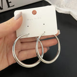 Daiiibabyyy  New Trendy Silver Color Big Circle Hoop Earrings for Women Exaggerated Metal Geometric Smooth Round Earrings Jewelry Gift