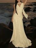 Daiiibabyyy  Hight Waist Lace-Up Solid Party Dress Sexy Backless Slim Fit Maxi Dress Elegant Slanted Shoulder Draped Long Dress