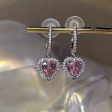Daiiibabyyy  Fashion Pink Zircon Love Stud Earrings For Women Lady Gentle Trendy Rhinestone Heart Earrings Wedding Party Jewelry Girls Gifts