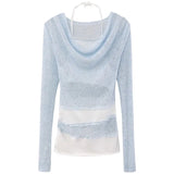 DAIIIBABYYY  -  Fairycore Style Fake Two Piece Halter T Shirt Women Long Sleeve Design Elegant Korean Fashion Patchwork Tee Shirt Femme