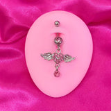 Daiiibabyyy  Y2K Body Accessory Pink Crystal Heart Belly Button Rings Sexy Jewelry Angel Wing Body Piercing Belly Button Ring Cute Belly Ring