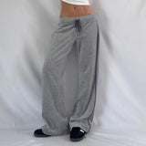 Daiiibabyyy  Casual Striped Pants Draped Floor-Length Women Autumn All-season Multiple Styles High Waist Tie Straight Comfortable Home Pants