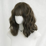 Daiiibabyyy  Short Curly Wig for Women, Summer New Product, Misty Cool Brown Synthetic Fiber, Realistic Full Wig with Bangs, High-Temperature Silk Curly Synthetic Wig