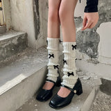 DAIIIBABYYY  -  Woman Bow Leg Warmers Autumn and Winter Ribbon Lolita Black Knee Warmers Long Socks JK Knitted Girl White Leg Warmers