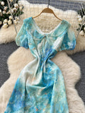Daiiibabyyy  Woman Vintage Print Dress Doll Collar Bandage Fashion Elegant Vestidos Korean A-Line Puff Sleeve Dresses Vestidos De Mujer