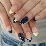 Daiiibabyyy  24pcs INS French False Nails with Black Dot Printed Yellow Stripe Design Press on Nails for Women Wearable Almond Fake Nails