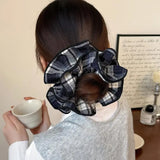 Daiiibabyyy  Maillard Plaid Lace Hair Scrunchies For Womens Girls Ponytail Holder Hair Ties Elastic Hair Rope Hair Accessories
