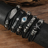 Daiiibabyyy  Ethnic Retro Multi-layer Devil's Eye Angel's Wings Star Black Wax Rope Leather Bracelets for Women Men Trendy Punk Jewelry Gifts