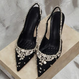 Daiiibabyyy  Shiny Rhinestone Pointy Toe Pumps Sandals Women Sexy Wedding Dress Party Shoes Satin Luxury Diamonds Designer High Heels Female