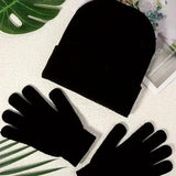 Daiiibabyyy  Autumn Inlaid Diamond Punk Style Gloves Hat Two-piece Set Y2K Subculture Trend Cool Star Elements Cold Hat Fashion Warm Hats