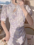 DAIIIBABYYY  -  Chinese Improved Style Cheongsam Qipao Short Sleeve Dress Women's New Summer Casual Party Dress