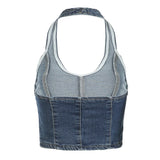 DAIIIBABYYY  -  Vintage y2k Denim Tank Top Stitching Butterfly-shaped Sleeveless Backless Halter Cropped Tops Women Harajuku 2000s Vest