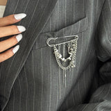 Daiiibabyyy  Irregular Square Beaded Tassel Chain Brooch for Women Exquisite Rivet Dangle Pants Chain Pin Versatile Clothing Accessories Gift