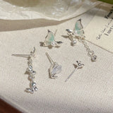 DAIIIBABYYY  -  Girls Sweet Summer Green Color Stud Earrings Set Butterfly Rhinestone Pearl Tassel Drop Earring Women Party Jewelry