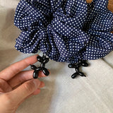 Daiiibabyyy  1PC Navy Blue Polka Dot Hair Accessory With Cute Black Balloon Dog Charm For Women, Fashionable Elastic Hair Tie For Daily Wear