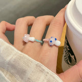 Daiiibabyyy  Colorful Mushroom Bead Ring New Elastic Rope Design Cute Playful Women Dopamine Finger Ring Trendy Contrast Color Party Jewelry