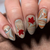 Daiiibabyyy  24pcs Finished Fake Nails Sets Autumn Leaves Design Almond Full Cover Nail Tips Long Oval Press on False Nails French Manicure