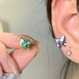 Daiiibabyyy  Small Butterfly Zircon Stud Earrings Women Girls Y2K Cute Exquisite Shiny Crystal Personality Fashion Ear Jewelry Accessories
