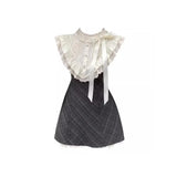Daiiibabyyy  French Vintage Plaid Fake Two-Piece Dress Women Summer New Lace Splicing Elegant Sleeveless Short Skirt Geometric Pattern Pol...
