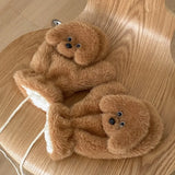 Daiiibabyyy  Cute Warm Puppy Fur Gloves Thicken Windproof Cartoon Dog Gloves Toy Poodle Mitten Skiing