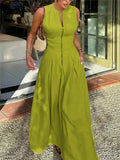 Daiiibabyyy  Plus Size Women Casual Solid Color Zip-Up Waist Cinched Sleeveless Elegant Summer Dress