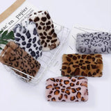 Daiiibabyyy  Imitation Rabbit Hair Leopard Print Half-Finger Gloves WinterPlush Warm Gloves Outdoor Cycling Driving Fingerless Gloves Women