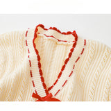 DAIIIBABYYY  -  Sweet Girl V-neck Bow Long-sleeved Knitted Sweaters Autumn and Winter Korean Style Slim Fit Versatile Temperament Pullover Tops