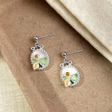 Daiiibabyyy  Fresh Sweet Dripping Oil Flower Earrings for Women Girls Fashionable Charm Fairy Oval Drop Earrings Party Jewelry Accessories