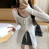 DAIIIBABYYY  -  Harajuku Sun Protection Tees Women Y2k Aesthetic Single Breasted Vintage Bandage T-Shirt 2025 Streetwear Sexy Bodycon Grunge Top