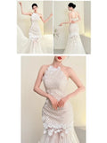 Daiiibabyyy  White Simple A-Line Korea Wedding Dresses Women Halter Soft Tulle Floor Length Elegant Bridal Gowns 웨딩드레스 Customized Corsets