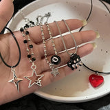 Daiiibabyyy Y2k Love Heart Necklace for Women Fashion Hip Hop Red Hearts Pink Pendants Necklaces Rope Chain Girls Rave Gift Gothic Jewelry
