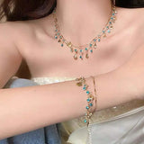 DAIIIBABYYY  -  2024 Fashion Blue Zircon Double Layered Shell Pendant Necklace for Women Exquisite Crystal Tassel Necklace Wedding Jewelry Gifts