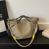 Daiiibabyyy  Vintage Multi-pocket Large Tote Bag Drawstring Shoulder Contrast Webbing Crossbody For Outdoor Hiking Daily Commute Handbags