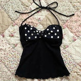 Daiiibabyyy  American Style Sweet Spicy Retro Vintage Polka Dot Hanging Neck Style Tank Vintage Hot Girl Niche Strapless Top Ins