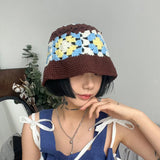 Daiiibabyyy  women's Knitted Hats Korean Flower Kawaii Sweet Cute Fashionable Simple Versatile Bucket Hats High Quality Bucket Hats For Girl