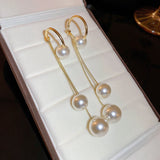 Daiiibabyyy  French Elegant Temperament Imitation Pearl Drop Shaped Long Earrings Party Premium Accessories for Womens Fashion Luxury Jewelry