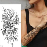 DAIIIBABYYY  -  Black Flower Women Sexy Tattoo Sticker Women Dot Rose Peony Body Chest Art Temporary Tattoos Water Transfer Fake Tattoo Stickers