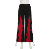 Daiiibabyyy  Women Y2K Flare Jeans Contrasting Low Waist Wide Leg Loose Patchwork Denim Pants Streetwear Trousers Vintage Casual