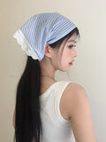 Daiiibabyyy  -  French Lace Striped Headscarf Women Summer  Atmosphere Headgear Hair Accessories Photo Sweet Cute Triangular Towel Thin Headband