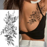 DAIIIBABYYY  -  Black Flower Women Sexy Tattoo Sticker Women Dot Rose Peony Body Chest Art Temporary Tattoos Water Transfer Fake Tattoo Stickers
