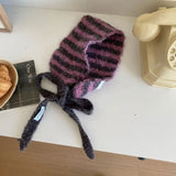 DAIIIBABYYY  -  Ins Personality Contrasting Stripes Knitted Straps Earmuffs for Women Autumn and Winter Travel Versatile Warm Casual Hairdband