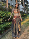 DAIIIBABYYY  -  Denim Blue Ombre Asymmetrical Skirt Women Retro Tartan Plaid Stitch Maxi Long Overlay Waist Jeans Skirt Y2k Streetwear