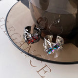 DAIIIBABYYY  -  Gothic Zircon Open Adjustable Ring for Women Vintage Hollow Geometry Square Thorn Dark Finger Y2K Accessories Fashion Jewelry