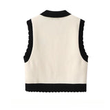 DAIIIBABYYY  -  Women's French Retro Contrast Color V-neck Knitted Vests Spring and Autumn Slim Fit All-match Inner Layering Sweaters Waistcoat