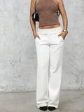 Daiiibabyyy  Spring Women's Clothing High Waist Wide Leg Pants For Woman Flowy Slimming Casual Trousers Polyester Full Length Elegant