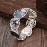Daiiibabyyy  Enamel Colored Oil Rose Bracelet Geometric Hollowing Out Elastic Buckle Elastic Flower Bangle Ethnic Chinese