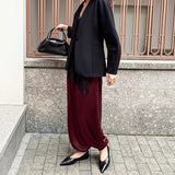 Daiiibabyyy  Casual Pocket Office Women's Pants Fashion Pleated Straight Pants Simple Solid Color Elastic Waist Long Pants